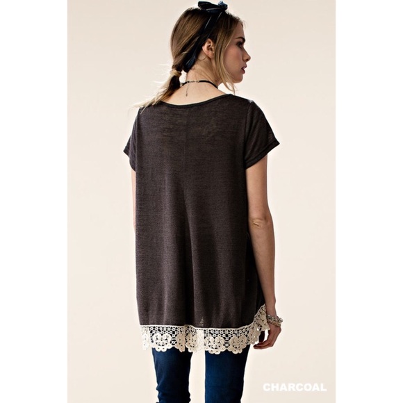 Charcoal Floral Lace Top - Picture 4 of 4